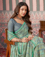 Vishal Prints Mint Green Printed Patterned Brasso Digital Print Saree With Fancy Border