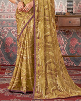 Vishal Prints Olive Gold Printed Patterned Brasso Digital Print Saree With Fancy Border