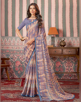 Vishal Prints Dusty Blue And Tan Printed Patterned Brasso Digital Print Saree With Fancy Border