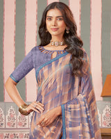 Vishal Prints Dusty Blue And Tan Printed Patterned Brasso Digital Print Saree With Fancy Border