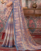 Vishal Prints Dusty Blue And Tan Printed Patterned Brasso Digital Print Saree With Fancy Border