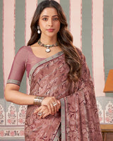 Vishal Prints Rosewood Printed Patterned Brasso Digital Print Saree With Fancy Border