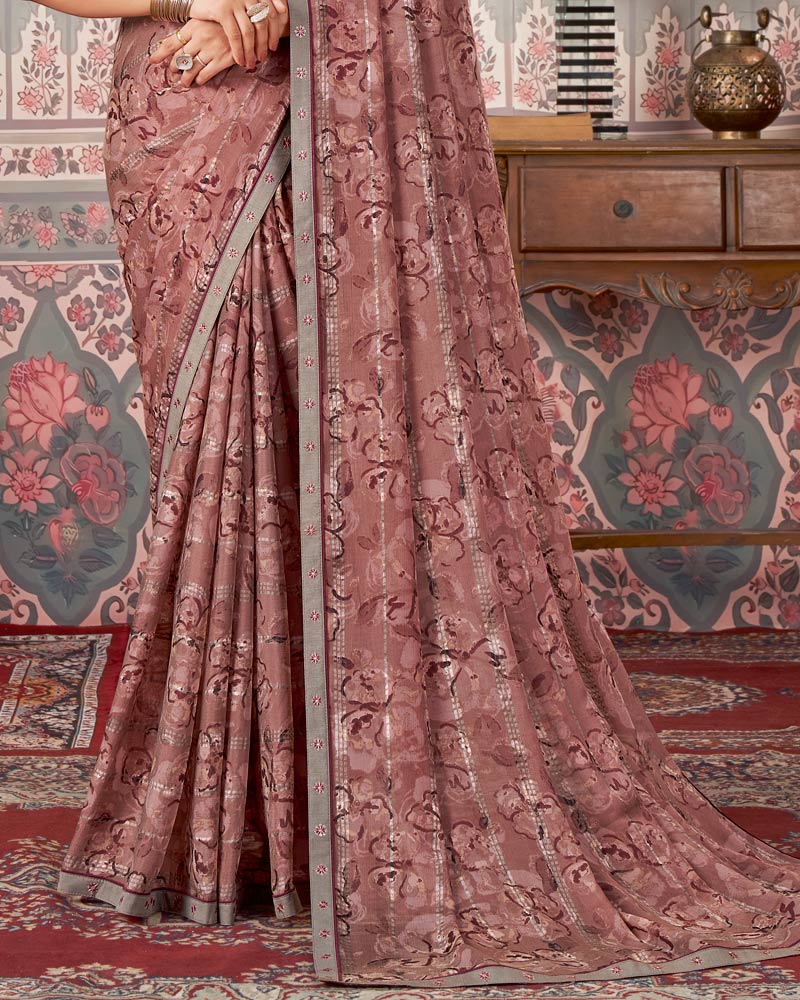 Vishal Prints Rosewood Printed Patterned Brasso Digital Print Saree With Fancy Border