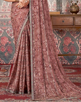 Vishal Prints Rosewood Printed Patterned Brasso Digital Print Saree With Fancy Border