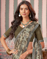 Vishal Prints Sage And Charcoal Printed Patterned Brasso Digital Print Saree With Fancy Border