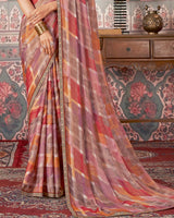 Vishal Prints Copper And Mauve Printed Patterned Brasso Digital Print Saree With Fancy Border