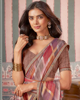 Vishal Prints Copper And Mauve Printed Patterned Brasso Digital Print Saree With Fancy Border