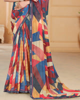 Vishal Prints Multicolor Patterned Chiffon Digital Print Saree With Fancy Border