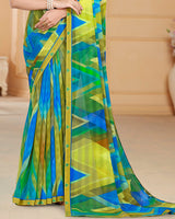 Vishal Prints Multi Green Patterned Chiffon Digital Print Saree With Fancy Border