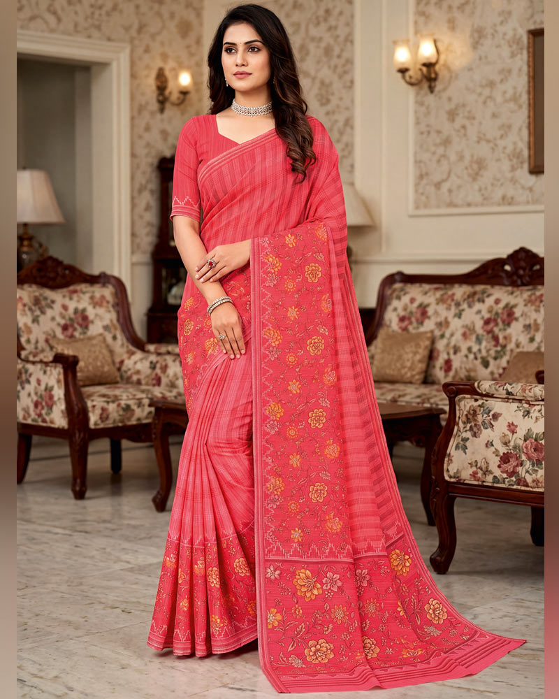 Vishal Prints Pastel Red Digital Print Criva Crepe Saree