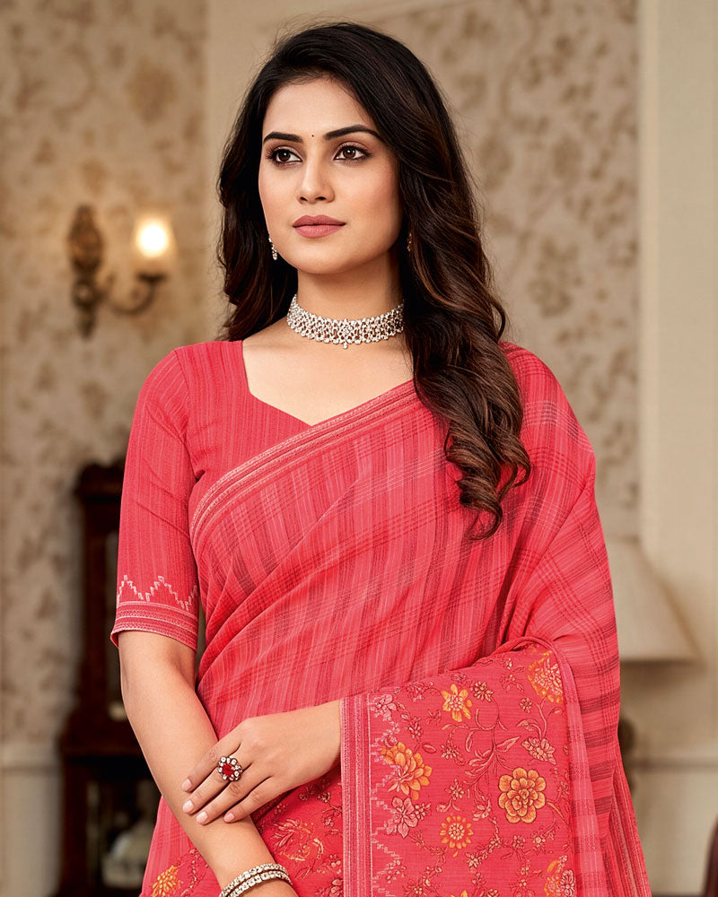 Vishal Prints Pastel Red Digital Print Criva Crepe Saree