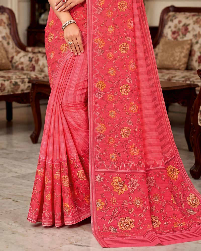 Vishal Prints Pastel Red Digital Print Criva Crepe Saree