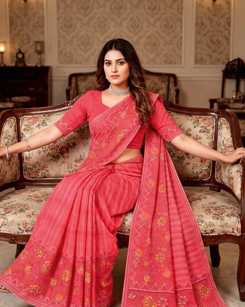 Vishal Prints Pastel Red Digital Print Criva Crepe Saree