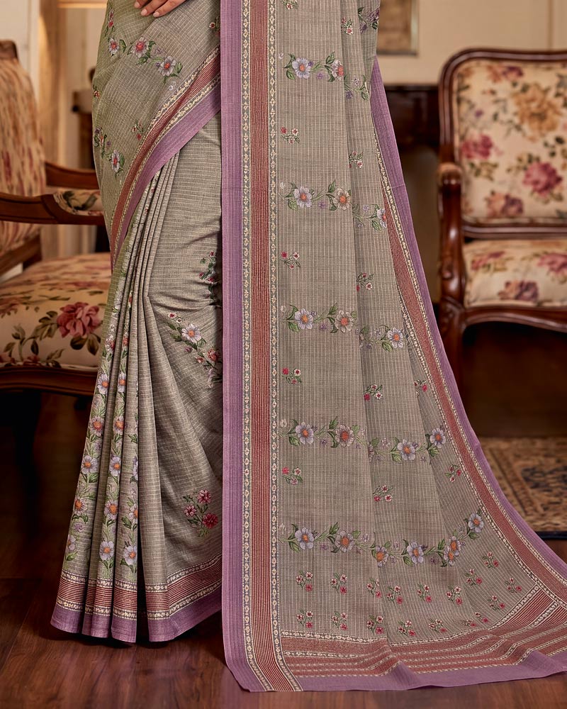 Vishal Prints Greyish Brown Digital Print Criva Crepe Saree