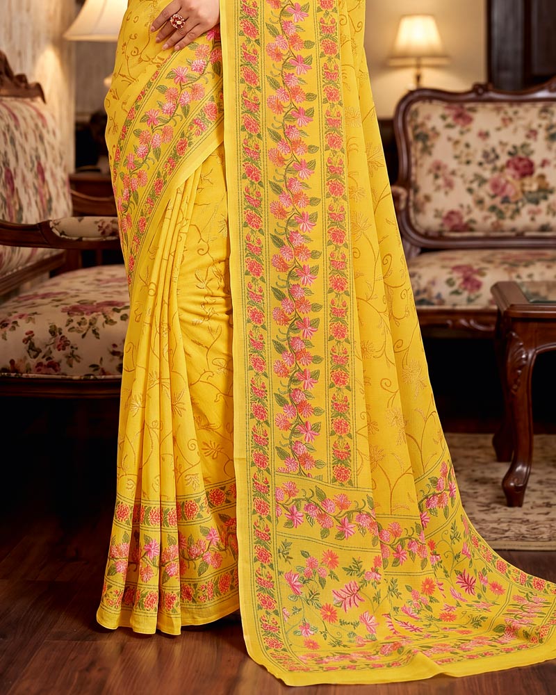 Vishal Prints Silky Yellow Digital Print Criva Crepe Saree