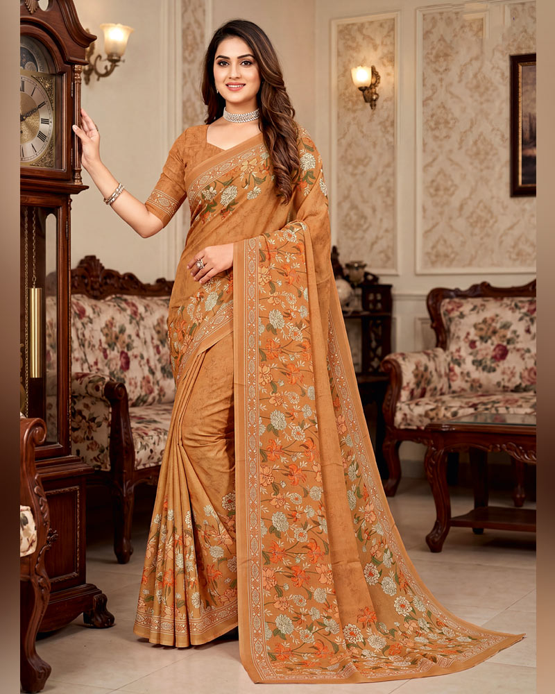 Vishal Prints Dusty Persian Orange Digital Print Criva Crepe Saree