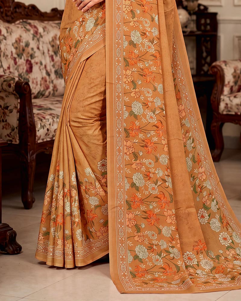Vishal Prints Dusty Persian Orange Digital Print Criva Crepe Saree