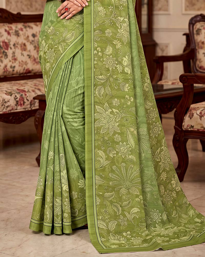 Vishal Prints Khaki Green Digital Print Criva Crepe Saree