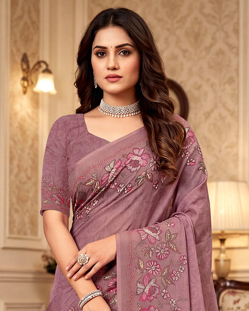 Vishal Prints Dusty Pink Digital Print Criva Crepe Saree