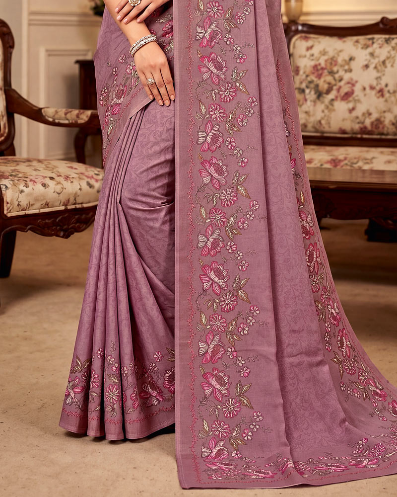 Vishal Prints Dusty Pink Digital Print Criva Crepe Saree