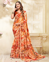 Vishal Prints Pale Orange Printed Chiffon Saree With Fancy Border