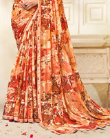 Vishal Prints Pale Orange Printed Chiffon Saree With Fancy Border