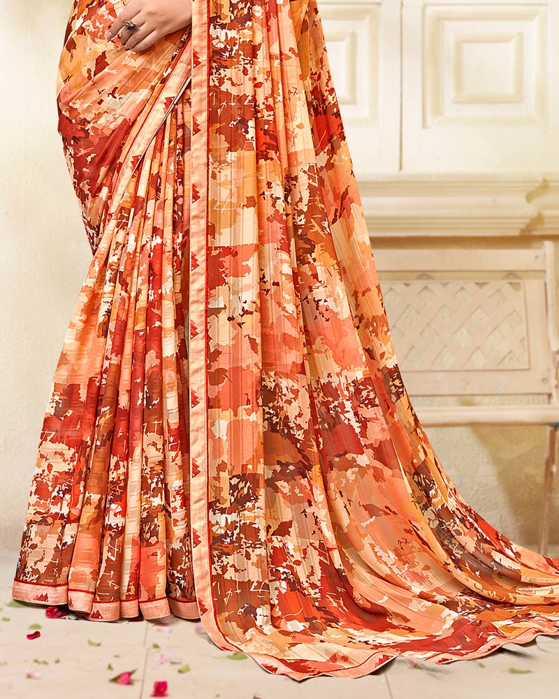 Vishal Prints Pale Orange Printed Chiffon Saree With Fancy Border
