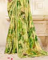 Vishal Prints Parrot Green Printed Chiffon Saree With Fancy Border