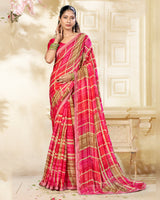 Vishal Prints Raspberry Pink Printed Chiffon Saree With Fancy Border