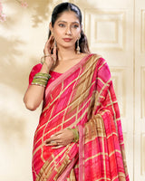 Vishal Prints Raspberry Pink Printed Chiffon Saree With Fancy Border