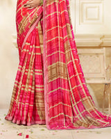 Vishal Prints Raspberry Pink Printed Chiffon Saree With Fancy Border