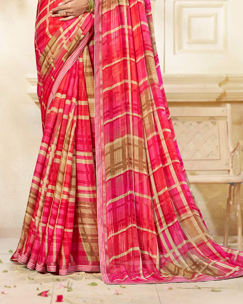 Vishal Prints Raspberry Pink Printed Chiffon Saree With Fancy Border