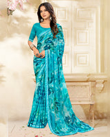 Vishal Prints Bright Blue Printed Chiffon Saree With Fancy Border