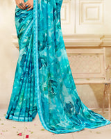 Vishal Prints Bright Blue Printed Chiffon Saree With Fancy Border