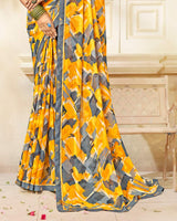 Vishal Prints Pale Yellow Printed Chiffon Saree With Fancy Border
