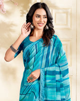 Vishal Prints Blue Printed Chiffon Saree With Fancy Border