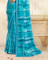 Vishal Prints Blue Printed Chiffon Saree With Fancy Border