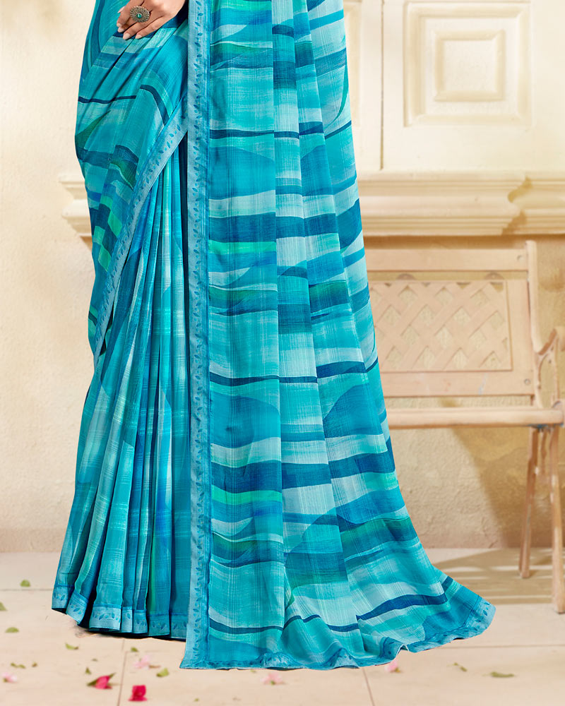Vishal Prints Blue Printed Chiffon Saree With Fancy Border