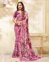 Vishal Prints Magenta Pink Printed Chiffon Saree With Fancy Border