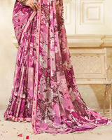 Vishal Prints Magenta Pink Printed Chiffon Saree With Fancy Border