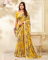 Vishal Prints Bright Yellow Printed Chiffon Saree With Fancy Border