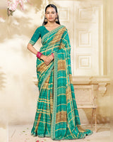 Vishal Prints Teal Green Printed Chiffon Saree With Fancy Border