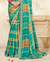 Vishal Prints Teal Green Printed Chiffon Saree With Fancy Border