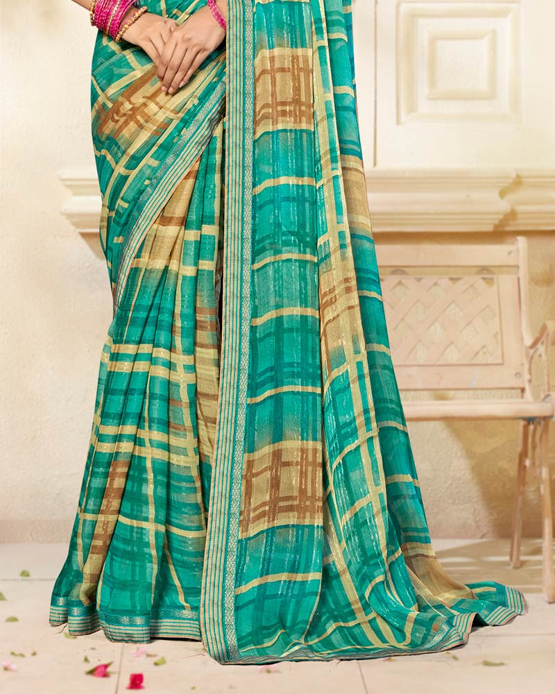 Vishal Prints Teal Green Printed Chiffon Saree With Fancy Border