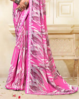 Vishal Prints Fushia Pink Printed Chiffon Saree With Fancy Border