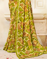 Vishal Prints Mehndi Green Printed Chiffon Saree With Fancy Border
