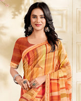 Vishal Prints Orange Printed Chiffon Saree With Fancy Border