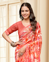 Vishal Prints Flamingo Pink Printed Chiffon Saree With Fancy Border