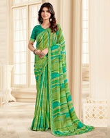 Vishal Prints Green Printed Chiffon Saree With Fancy Border