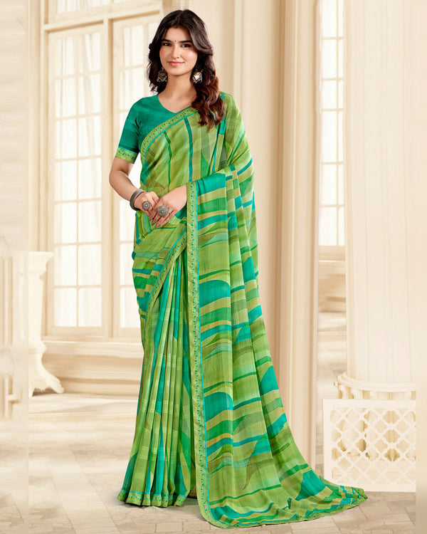 Vishal Prints Green Printed Chiffon Saree With Fancy Border